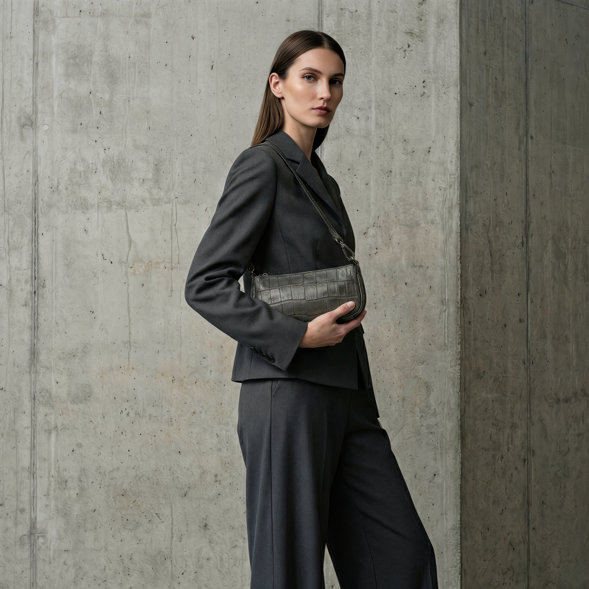 Baguette Croco Dark Grey